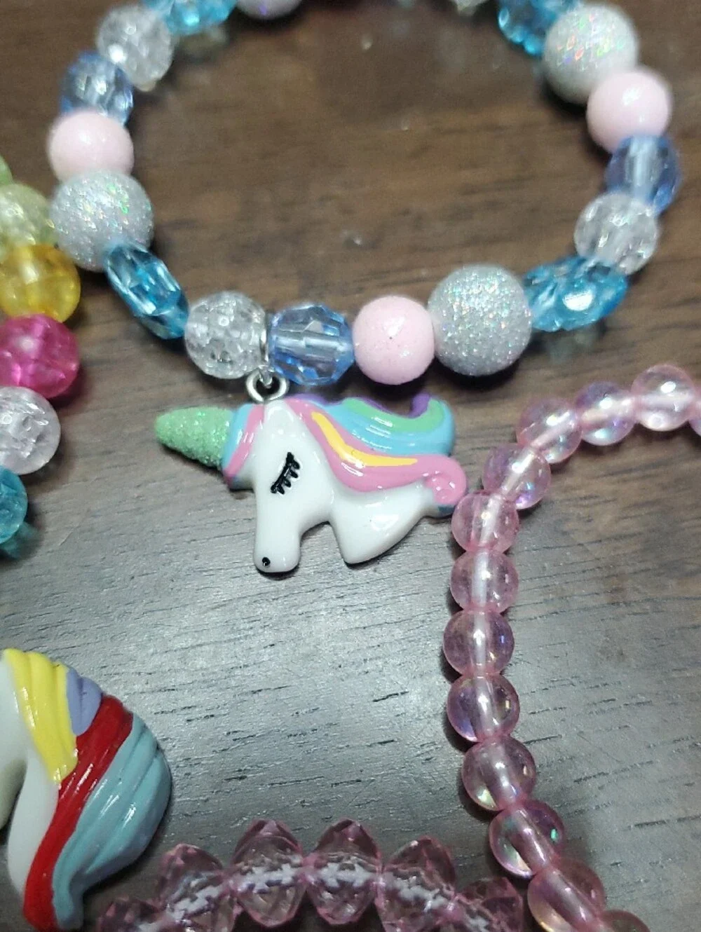 Kids Unicorn Charm Beaded Bracelet Set - Pink and Pastel